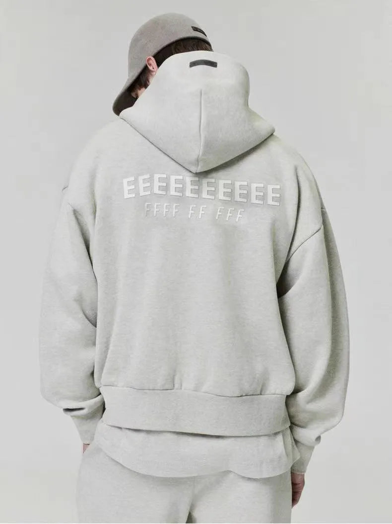 Season 9 Men's Oversized Hoodies Two-pieces Sets Brand Design Metallic Texture Silicone Letter Hoodie Couple Sports Tracksuits