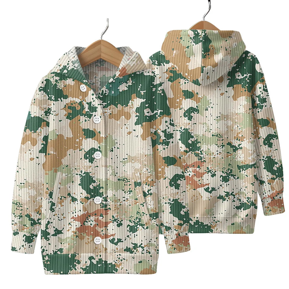 Trendy Camouflage Hooded Cardigan Coats Soft Button-Up Front All-Season Comfort for Outdoor & Indoor Wear Durable Casual Style