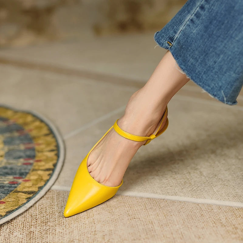 Fashion Slingbacks Women Pumps Spring Summer Office Ladies Party Prom Genuine Leather Pointed Toe High Heels Shoes Woman Sandals