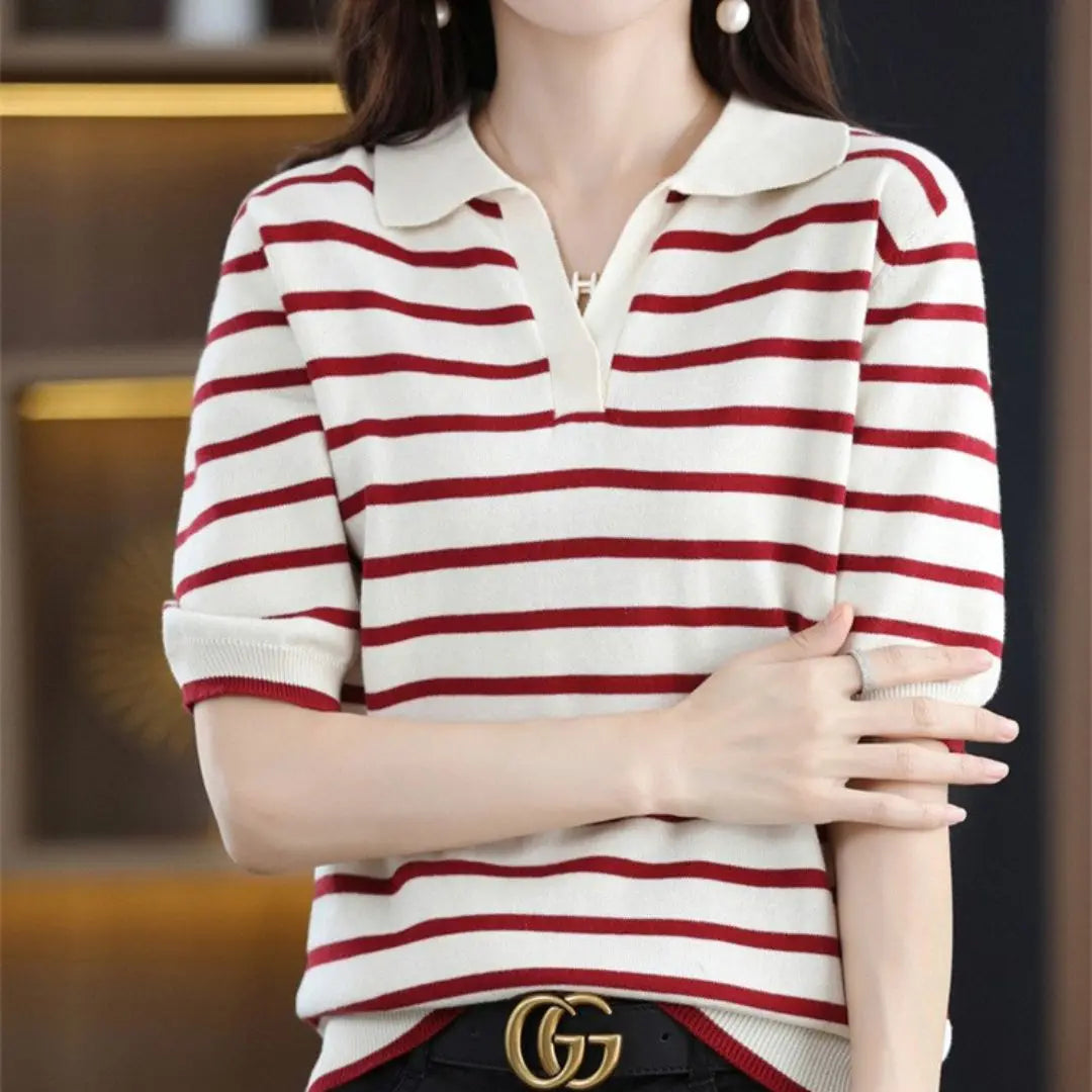 WinvyNee Summer Short Sleeved Women's Solid Polo Shirt Casual Cotton Striped Top T-shirt Women Clothing Casual Knitted A1002001