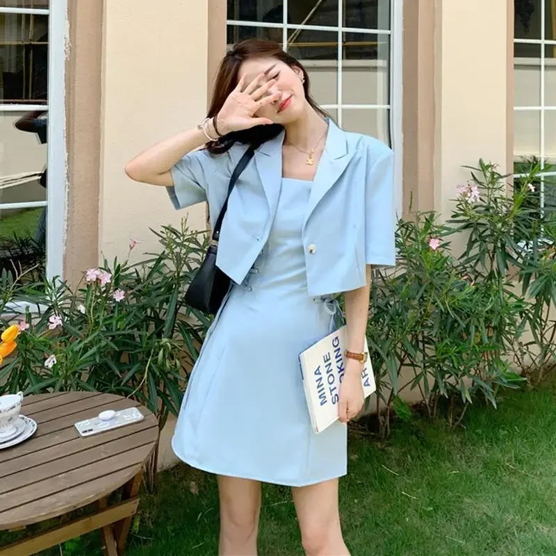 Dress 2 Pieces Sets for Women Lightly Cooked Kawaii Suits Short Sleeve Korea Top and Bottom Summer Clothes 2025 Y2k Woman Outfit