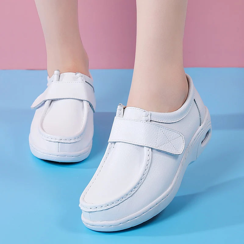 STRONGSHEN Women Platform Wedges Casual White Shoes Soft Nurse Work Shoes Hollow Out Breathable Comfort Non-slip Nursing Shoes