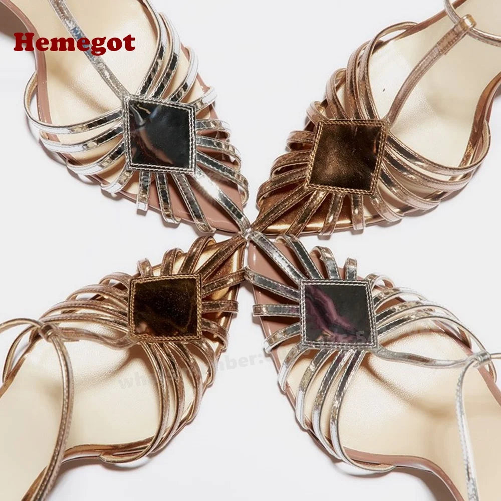 Cut Out T-Strap Sandals Pointy Toe Stiletto Slingback Buckle Women's Sandals Thin High Heels Sexy Splicing Party Shoes Summer