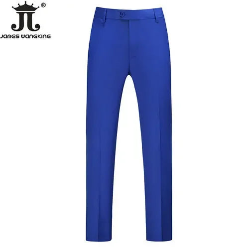 British Style Solid High Waist Trousers Men Formal Trousers High Quality Slim Fit Business Casual Suit Pants Groom Wedding Dress