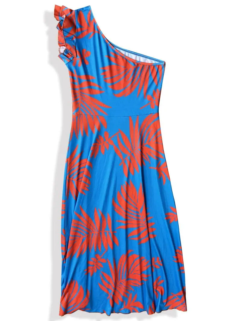 Summer Vacation Style One Shoulder Sexy Slit Long Dress Temperament Waist Cinching Slimming Daily Commuting Big Swing Long