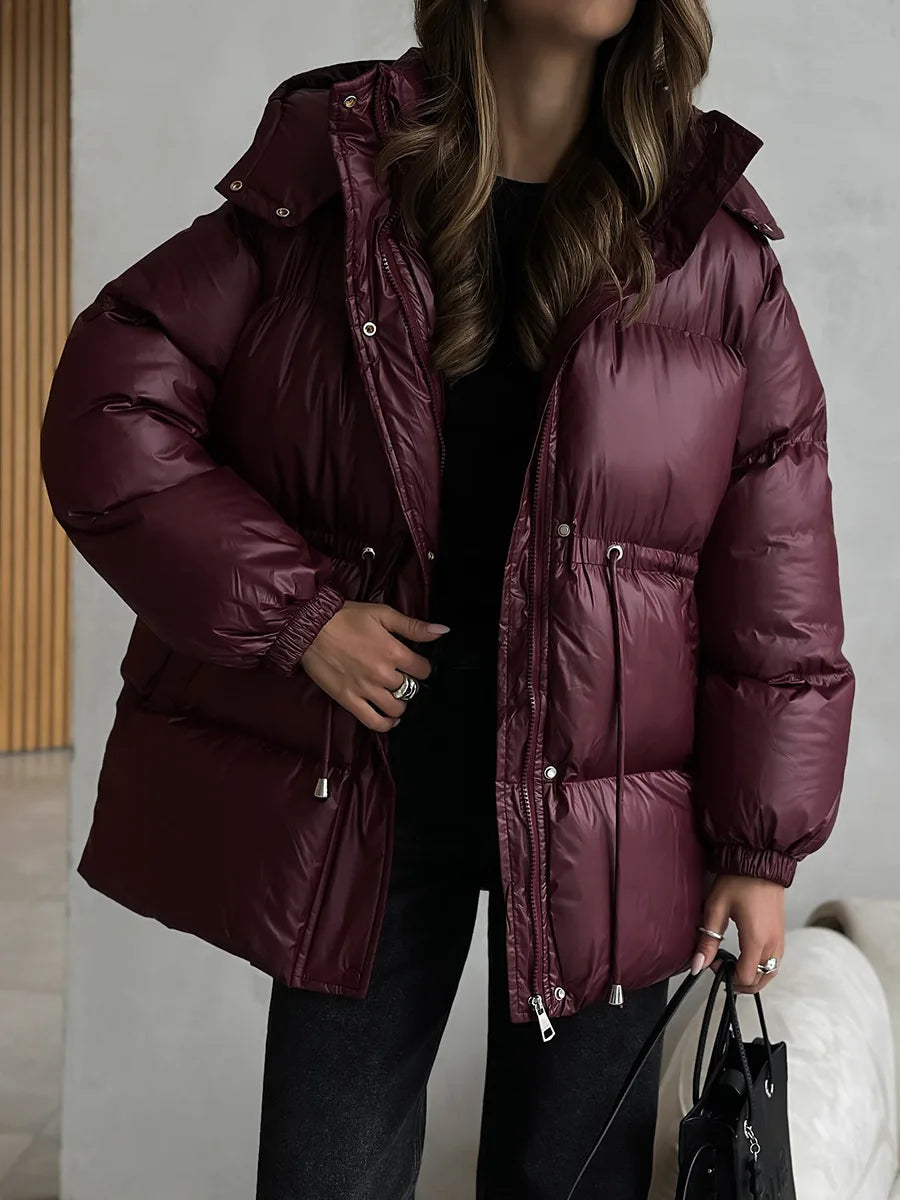 Wolfeel Drawstring Slim Fit Womens Winter Jacket Polyester Coat Warm
