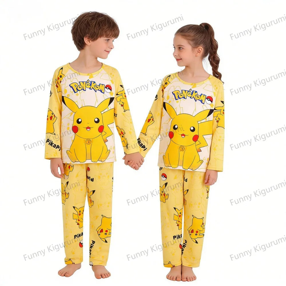 Cartoon Pijamas for Kids 3 to 5 7 9 11 13 Years Clothing Sets Boys Home Wear Girls Full Sleeve Pikachu Pajamas Teen Loungewear