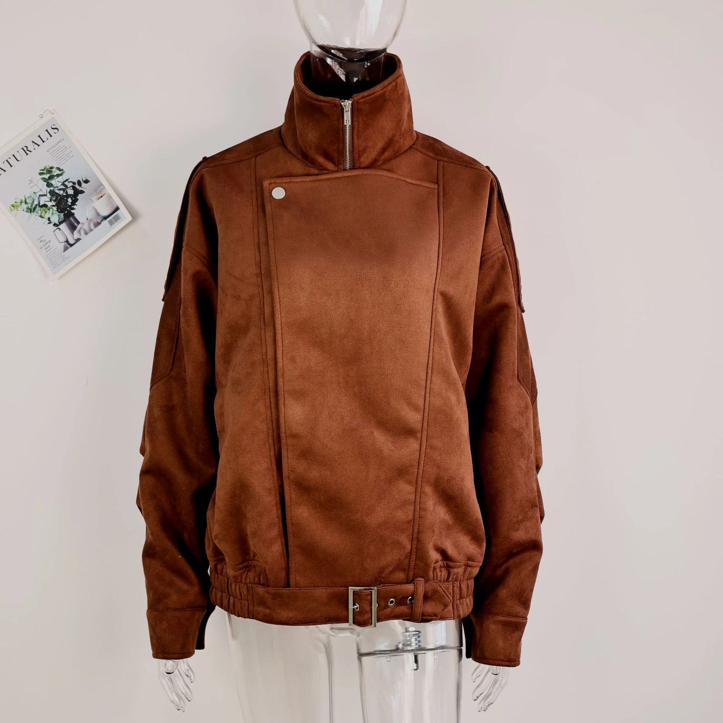 European and American Brown Lapel Irregular Short Loose Jacket Retro Maillard Fashion Casual Top