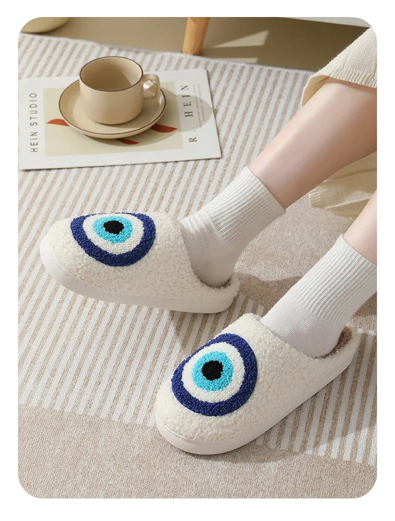 House Fuzzy Slipper Men Male Ghost Face Blue Evil Eye Home Shoes Plush Winter Warm Indoor Floor Non Slip Women Female Halloween