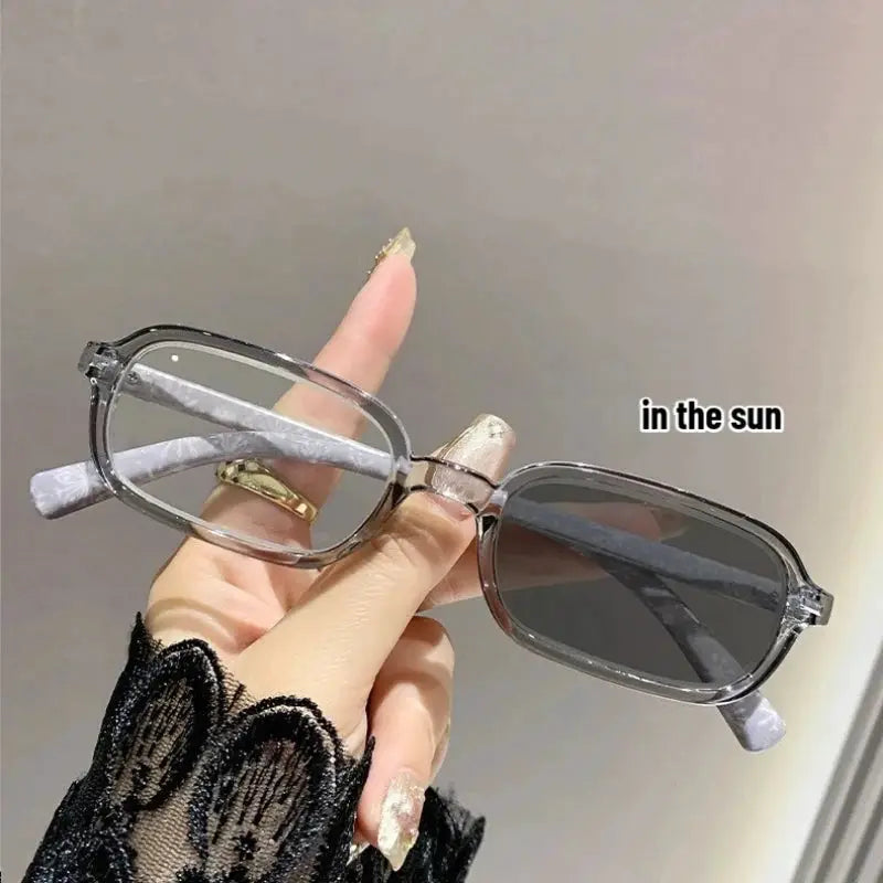 Women's INS Style Photochromic Reading Glasses Retro Square Small Frame Brand Designer Popular Eyeglasses Diopter 0 To +4.0 BAZAARHUBO