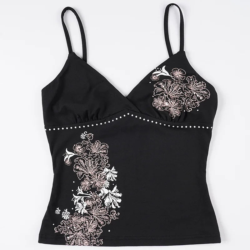 European and American style elegant slim fit fashion trend retro printed chest strap sleeveless vest fashion Y2K sexy punk emo