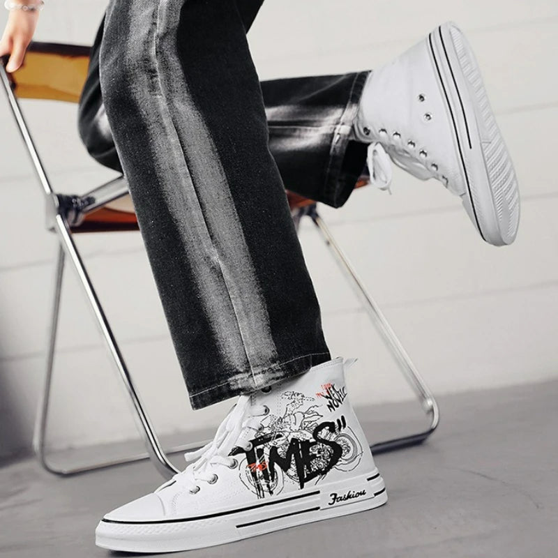 Men Shoes High Top Canvas Shoes Outdoor Breathable Walking Shoes Fashion Lightweight Sneakers Non-slip Flat Casual Shoe Tenis