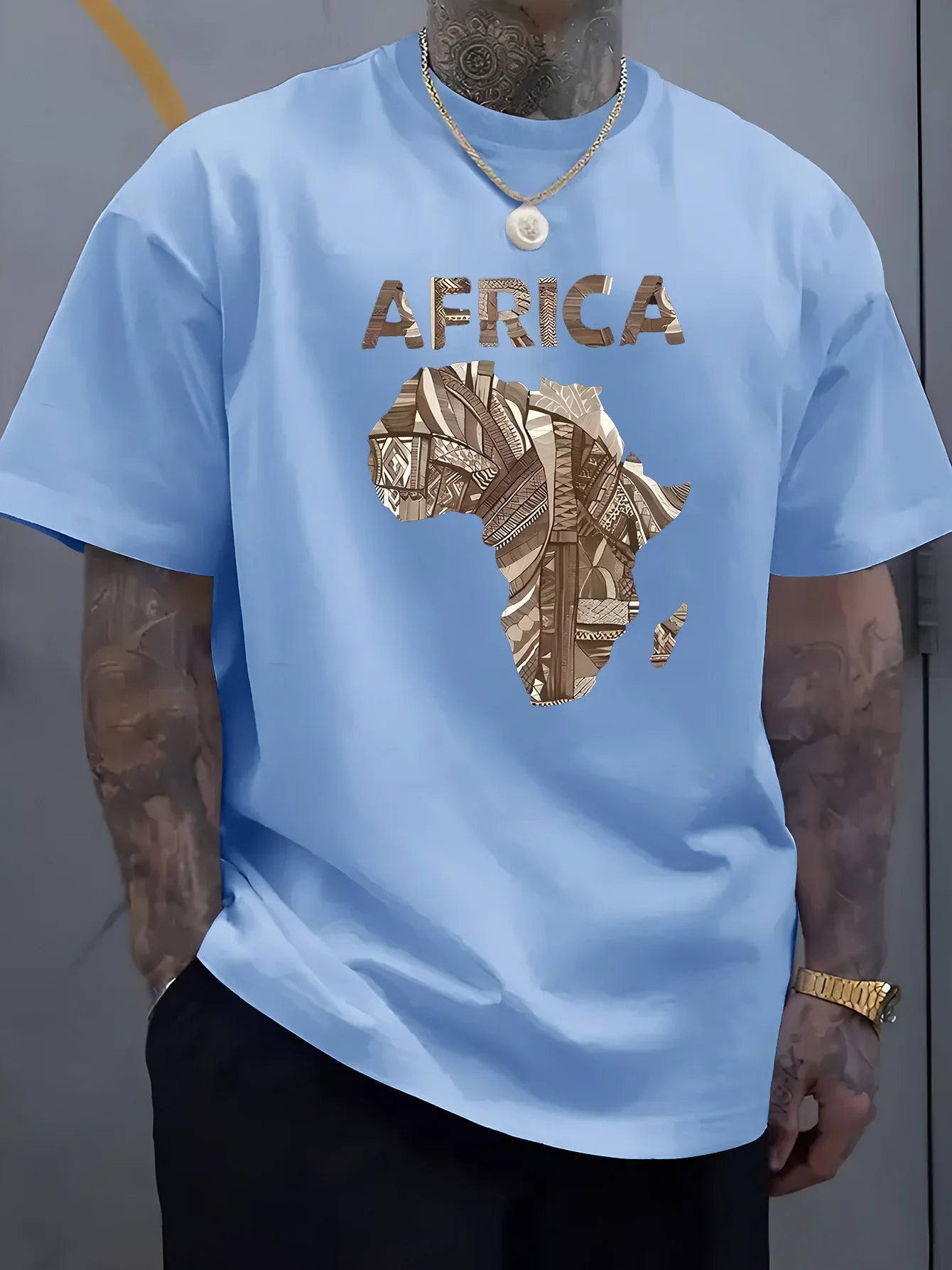 Africa Map Art Inspired Graphic Tee Casual Tops 100% Cotton Men's T-shirt Summer Breathable Lightweight Streetwear Shirts