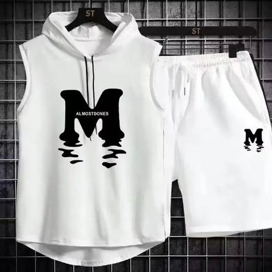 2025 new Men's Summer Sets Casual breathable 2 piece T-shirt+Shorts Suit Men Tracksuit loose Vest jogging sleeveless Top man Set