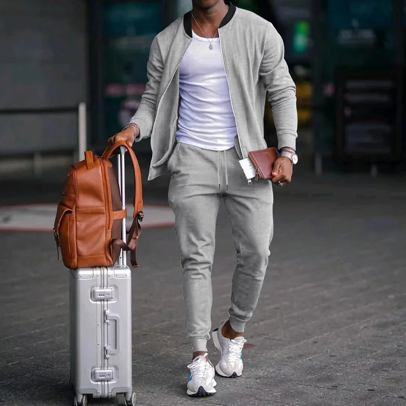 Autumn new solid color jacket men trendy shoulder design stand-up collar large size suit spring and fall fashion