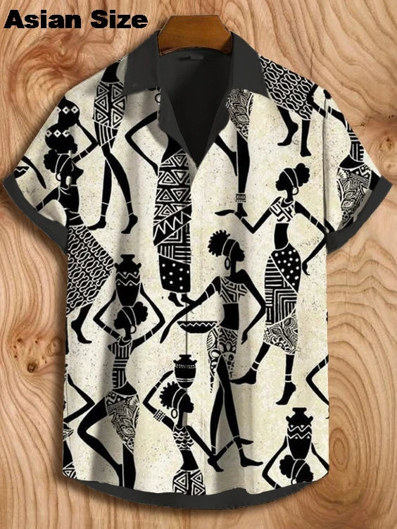 2025 Vintage African Style Men's Retro Ethnic Tribal Short Sleeve Shirts Tops Fashion Casual Dashiki Streetwear Men's Shirts