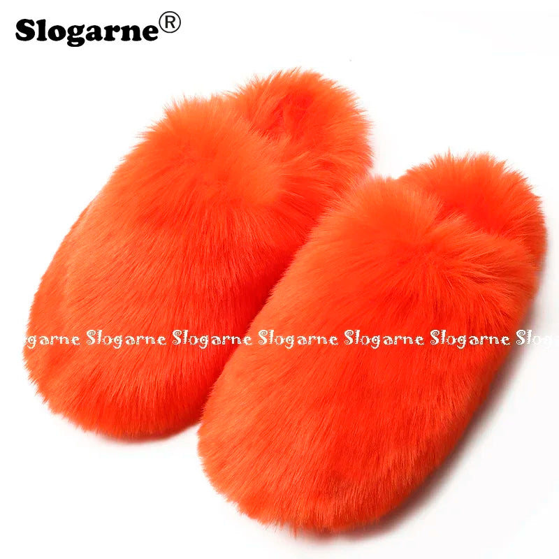 Ladies Winter High Quality Fox Fur Slippers Women Warm Fur Slides Girls Luxury Furry Slippers Soft Comfortable Home Cotton Shoes