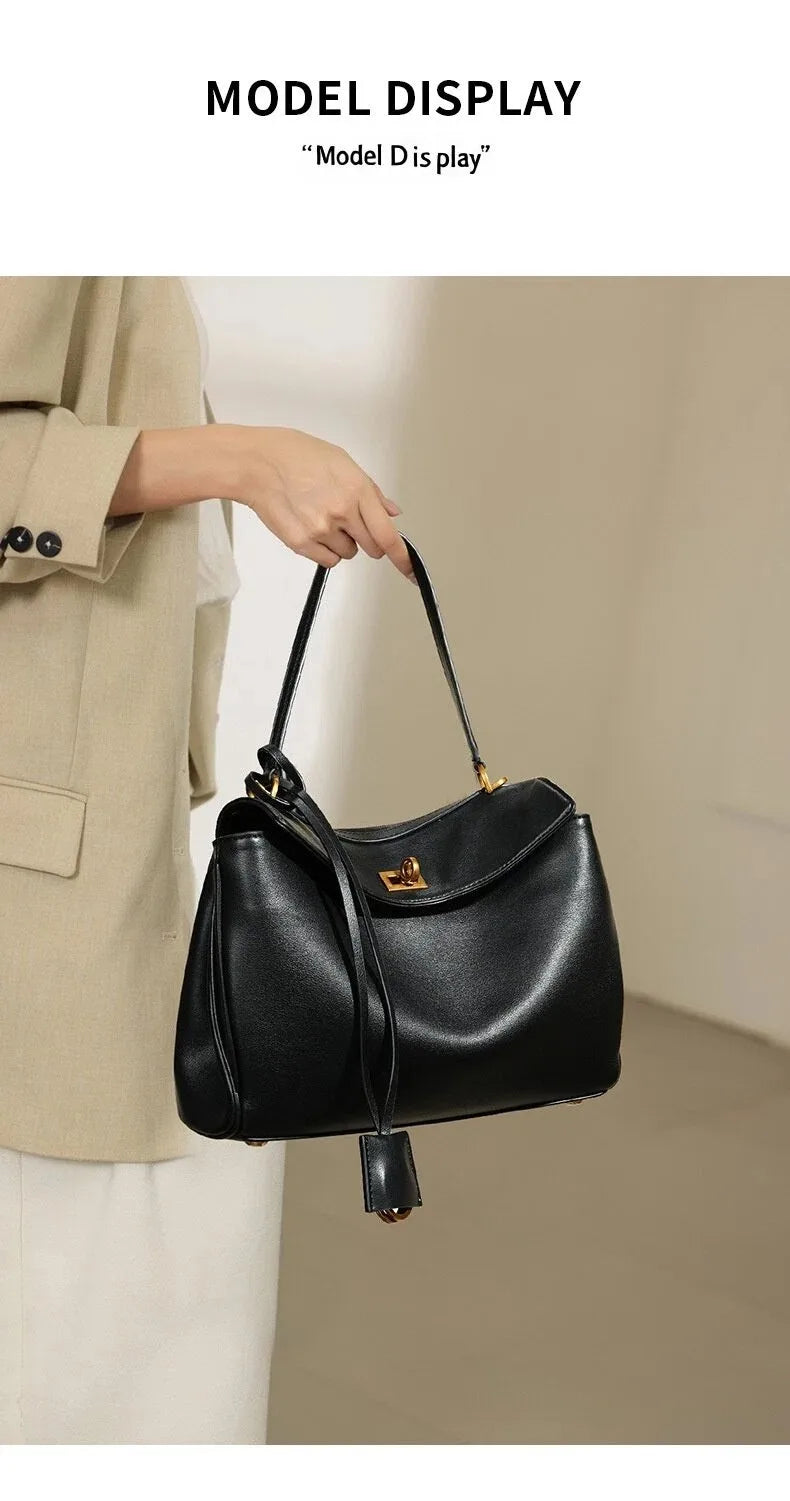 2026 large Genuine leather shoulder bag armpit top layer cowhide large capacity women's commuting high-end tote bag