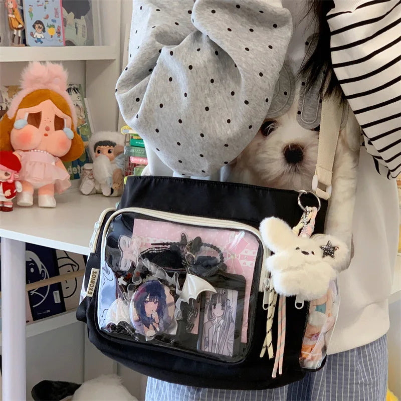 Trendy Transparent Simple Crossbody Bag for Girls Large Capacity School Shoulder Bag Comfortable and Versatile Texture Ita Bag