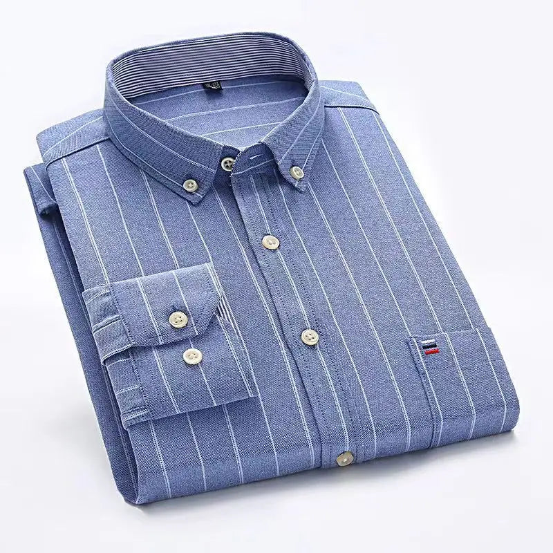 Men's Classic Plaid Oxford Long Sleeve Shirts Pocket 100% Cotton Business Casual Formal Standard Fit Workwear Button Down Shirts