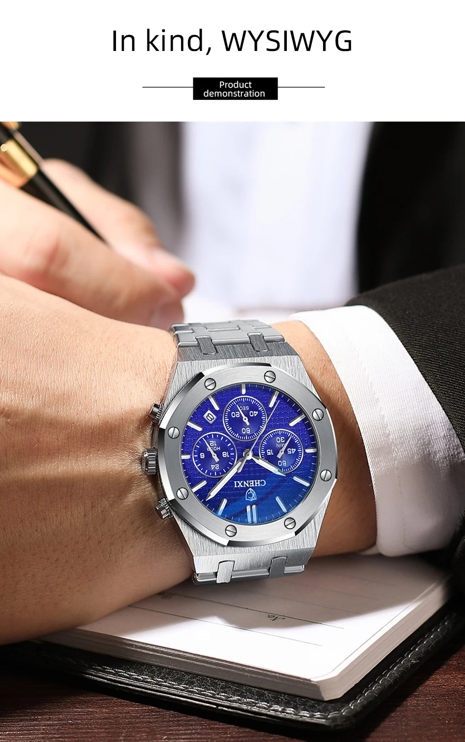 CHENXI Luxury Business Stainless Steel Men's Watches Quartz Movement Waterproof Round Dial Multifunctional Watch for Men