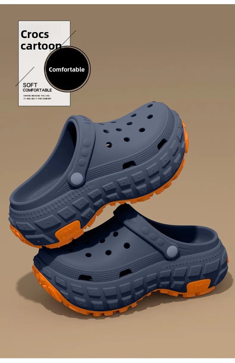 Thick soled perforated shoes for men, trendy summer outerwear, anti slip, wear-resistant, non smelly driving sandals for men