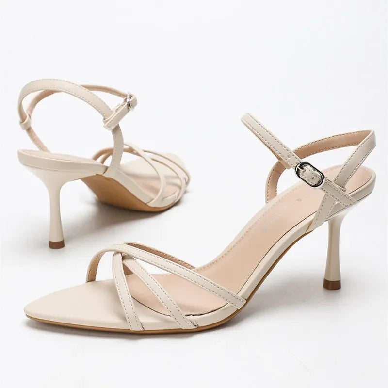 Fashion Square Toe Ankle Strap Buckle Slide Sandals Elegant Cross Tied Open Toe Women Sandals Simple Comfort Plus Size Sandals