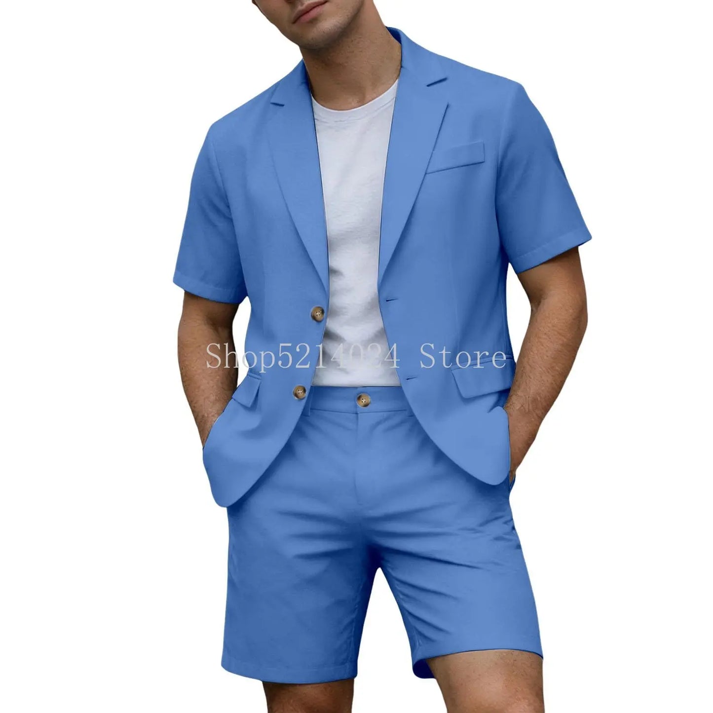 Suits for Men Short Sleeve Blazer Jacket Shorts Set Lightweight Wedding Party Business Casual Formal Outfits