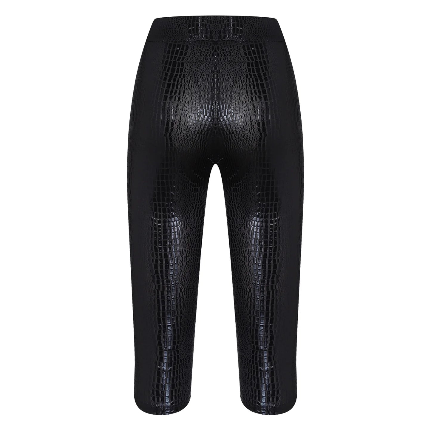 Womens Tights Skinny Pants Metallic Shiny Snake-skin Pattern Capri Pants V-shape Elastic Waistband Rave Party Nightclub Costume
