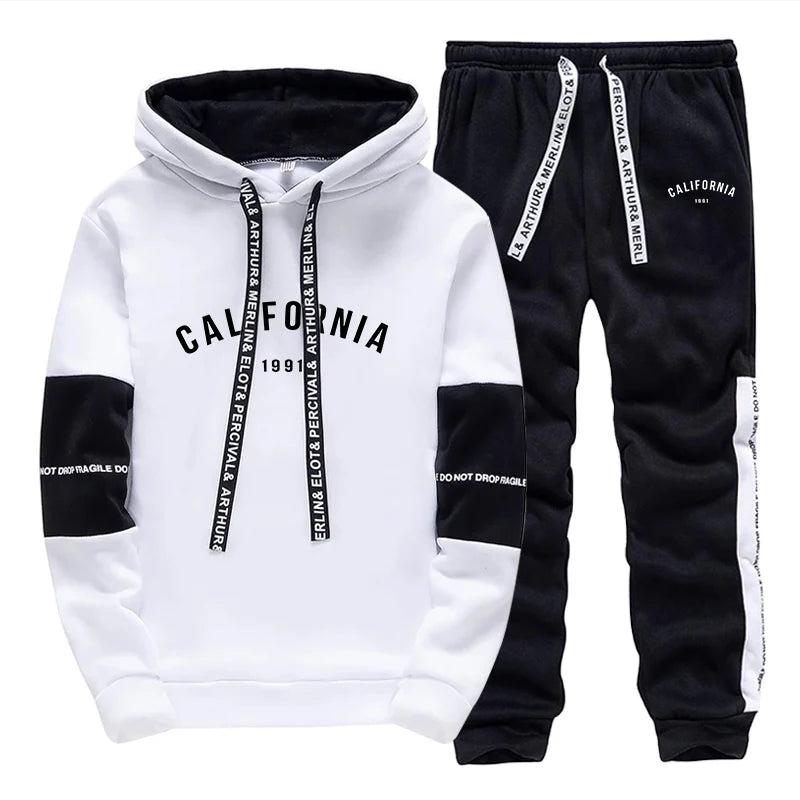 Mens Tracksuit Fashion Casual Hooded Sweatshirts Outdoors Sports Jogging Man Clothing Daily Versatile Single Piece Hoodie Pants