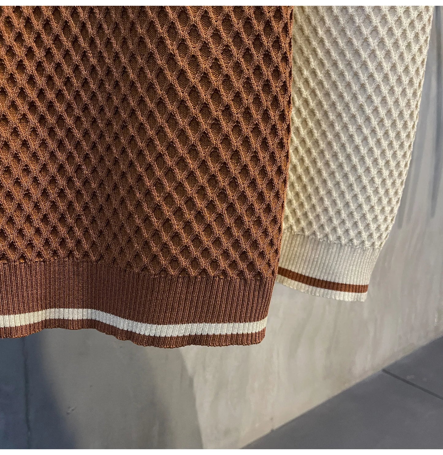 2026 Men's Casual V-Neck Knitted Jacquard Polo Shirt Solid Color Short Sleeve Solid Color Shirt Breathable Luxury Clothing B24