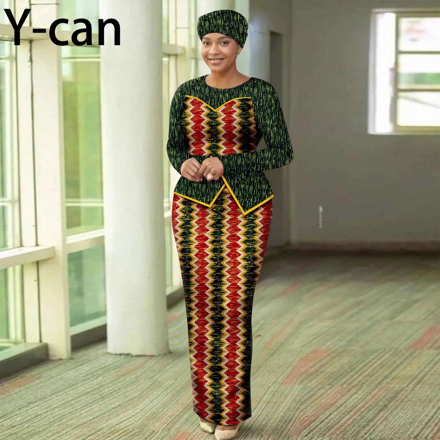 African Dresses for Women Elegant Patchwork Women Gown with Headscarf  Wedding Party African Style Ankara Print 2525050
