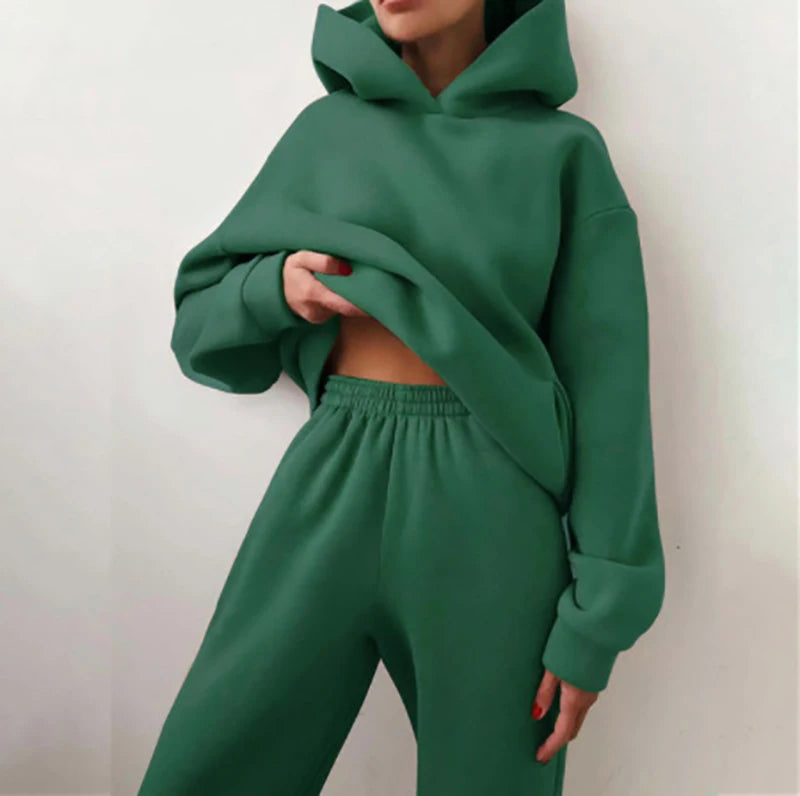 Women Two Piece Sets Tracksuit 2022 Autumn Casual Solid Long Sleeve Hoodie Sweatshirts Female Fashion Oversized Trouser Suits