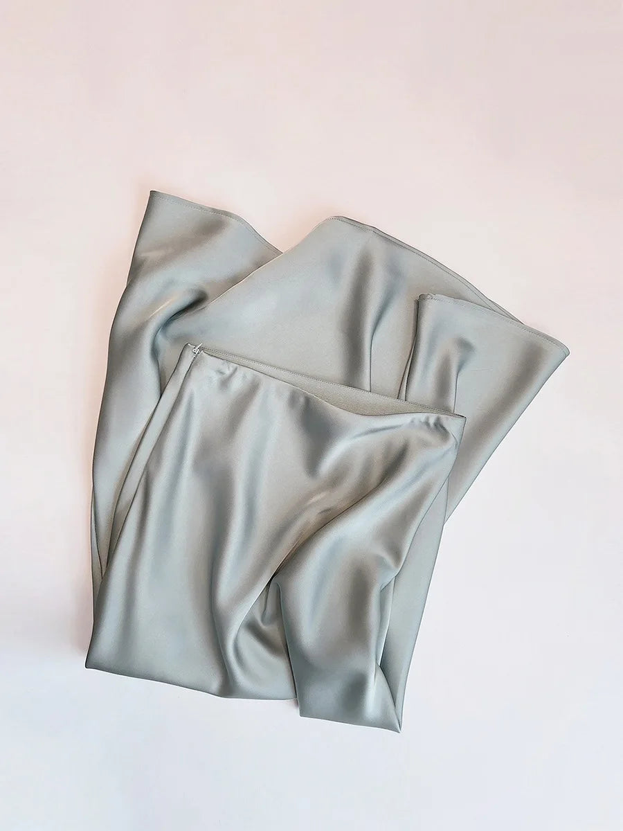 French Style Chic Women's Acetic Acid Satin Flowy High Waist Hip Hugging Skirt for Spring/Summer Fishing Tail Skirt A-line Skirt