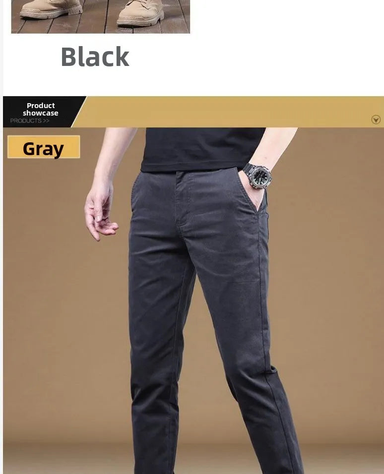 2025 Summer Thin Cotton Men's Casual Pants Trendy Versatile Elastic Light Business Trousers Work Formal Slim Straight Pants