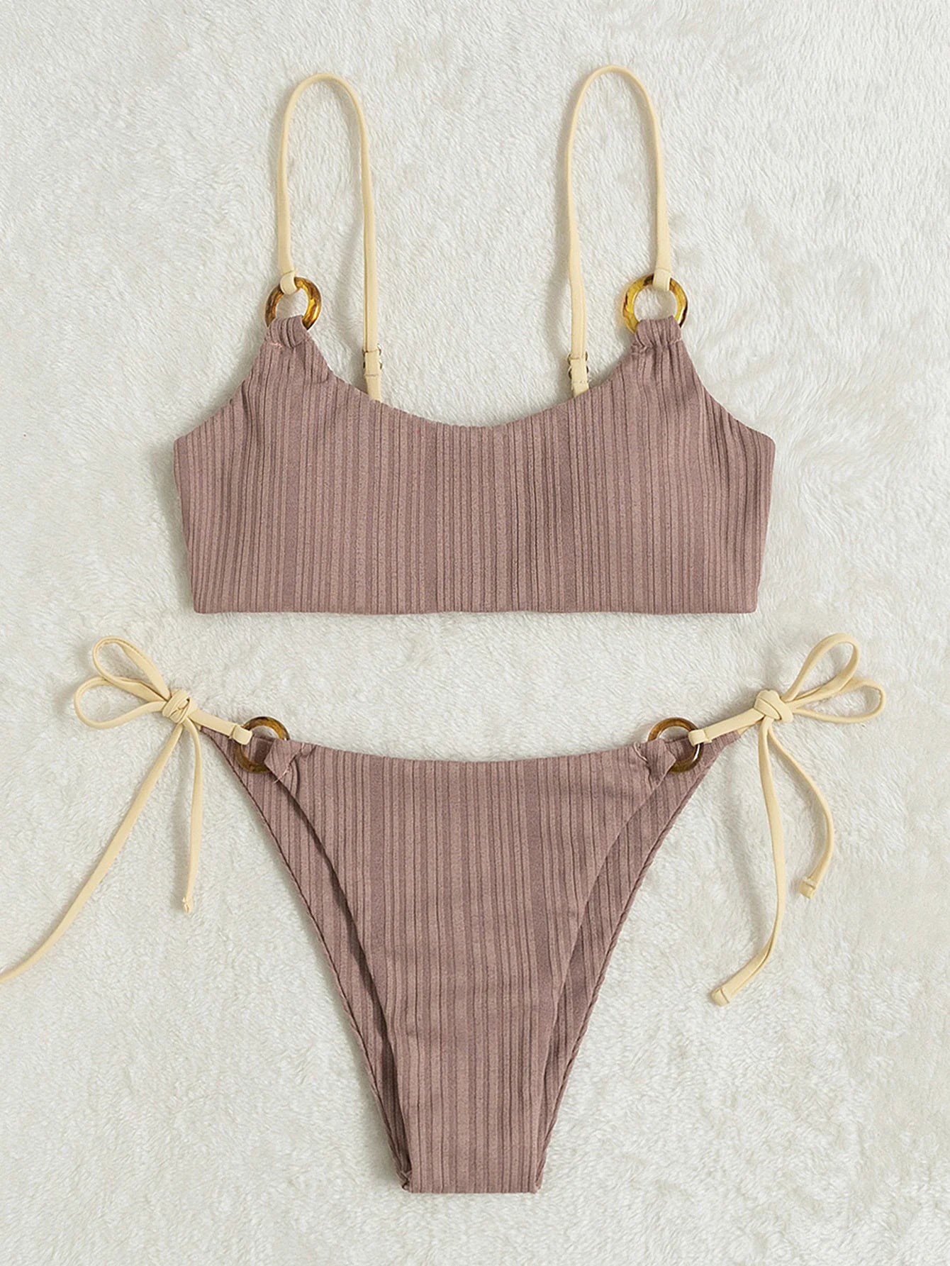Sexy Ribbed Bikini for Women, Push Up Swimwear, Female Bikinis Set, Beachwear with Straps, Brazilian Bathing Suits, Swimsuits