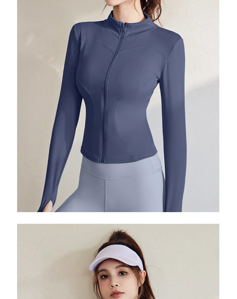 2026 Spring and Summer New Women's Fitness Jacket Quick-drying Collar Yoga Clothes Long-sleeved Breathable Sports Cycling Top