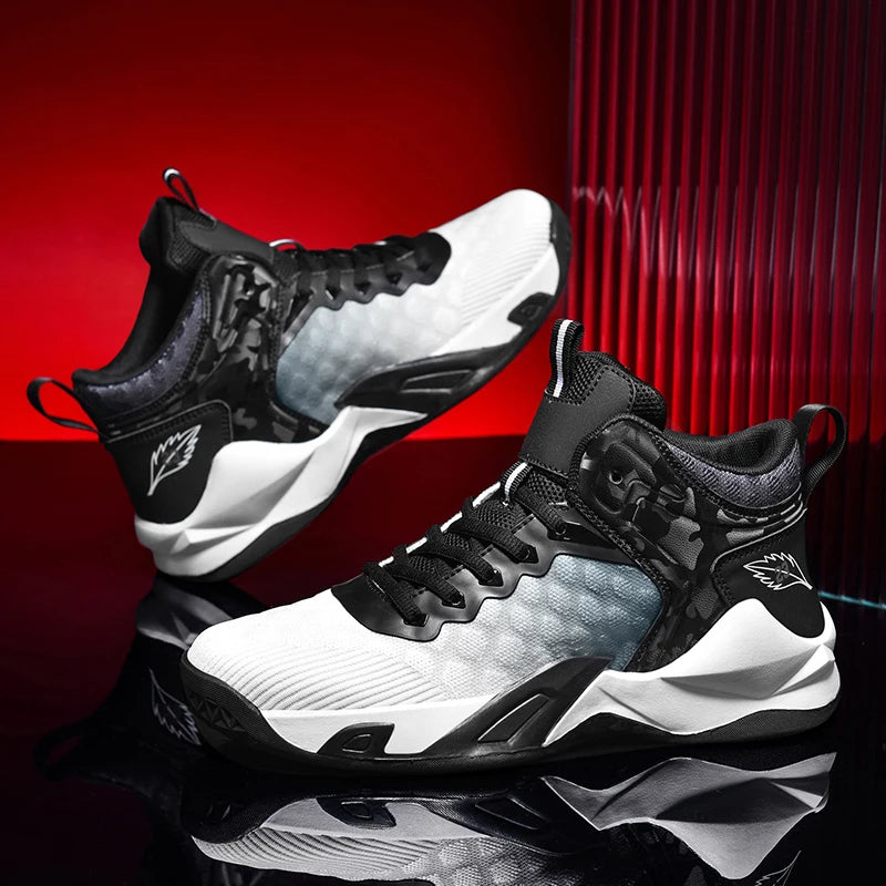 Basketball Shoes, Men's Outdoor Sports Shoes, Men's Shock-Absorbing High-Top Student Practical Shoes, Mesh Breathable Casual Shoes