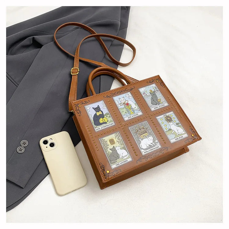 Vintage and Luxury Designer Bag Popular Fashionable Tote Bag Large Capacity with Delicate Embroidery Cat Printing Bag for Women