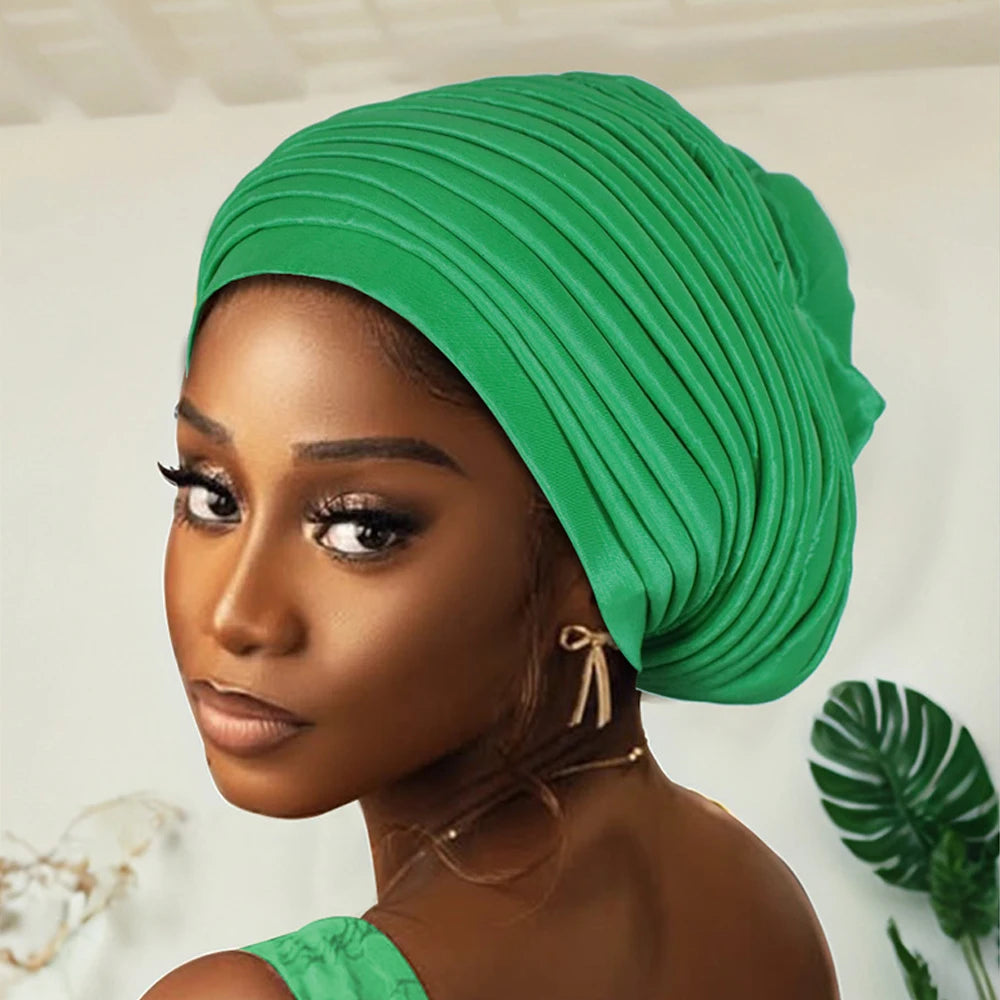 New African Auto Gele Headties Muslim Turban Hijab for Women Pleated Bonnet Indian Cap Nigeria Head Wrap Hat Wedding Geles Scarf