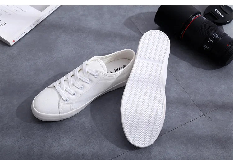 Unisex White Canvas Shoes Casual Summer Vulcanized Shoes Lace-up Students Cloth Shoe Women's Flats Sneakers Women Board Shoes