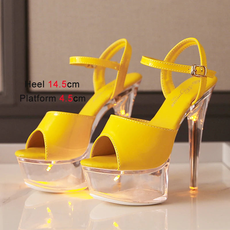 Women's Transparent And Glowing High Heels Red LED Light Up Party Sandals Nightclub Pole Dance Shoes 14.5CM Summer Runway Pumps