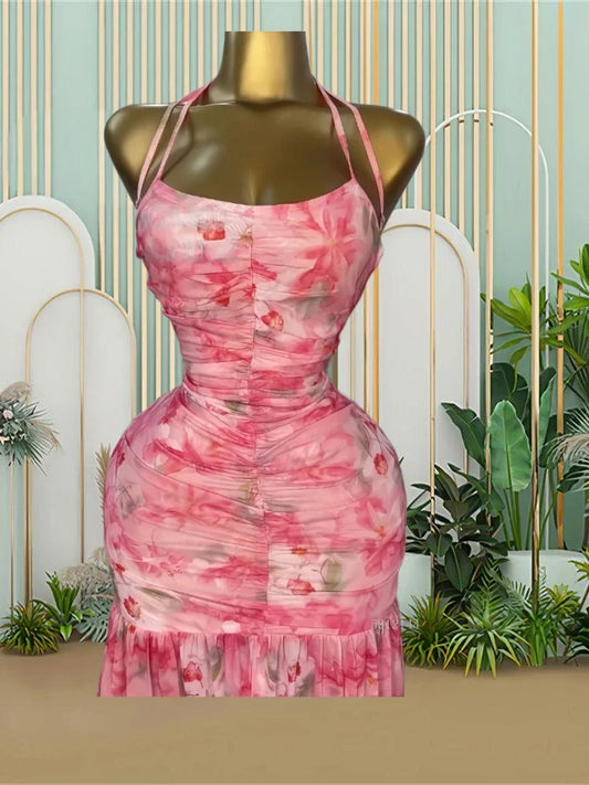 African Women Halter Neck Print Sleeveless Backless Maxi Long Dress 2025 Summer Evening Birthday Vacation Beach Holiday Dresses