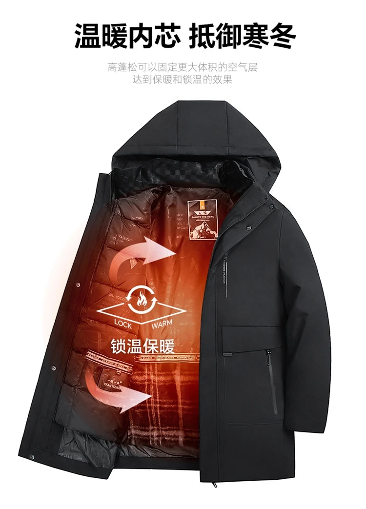 Business Men Thick Winter Big Hood Collar Warm Parka Waterproof Windproof NEW -40 Degrees Top Quality White Duck Down Jacket Men