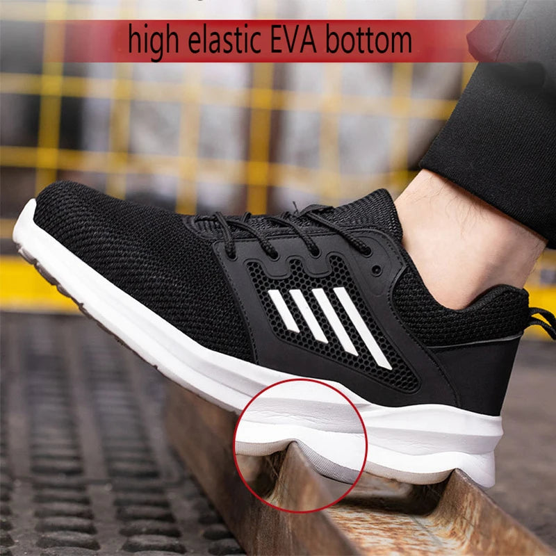 Safety Shoes for Men Steel Toe Safety Sneaker Anti-Smashing Black Work Boots Comfortable Wear-resisting Boots for Work as Hiking
