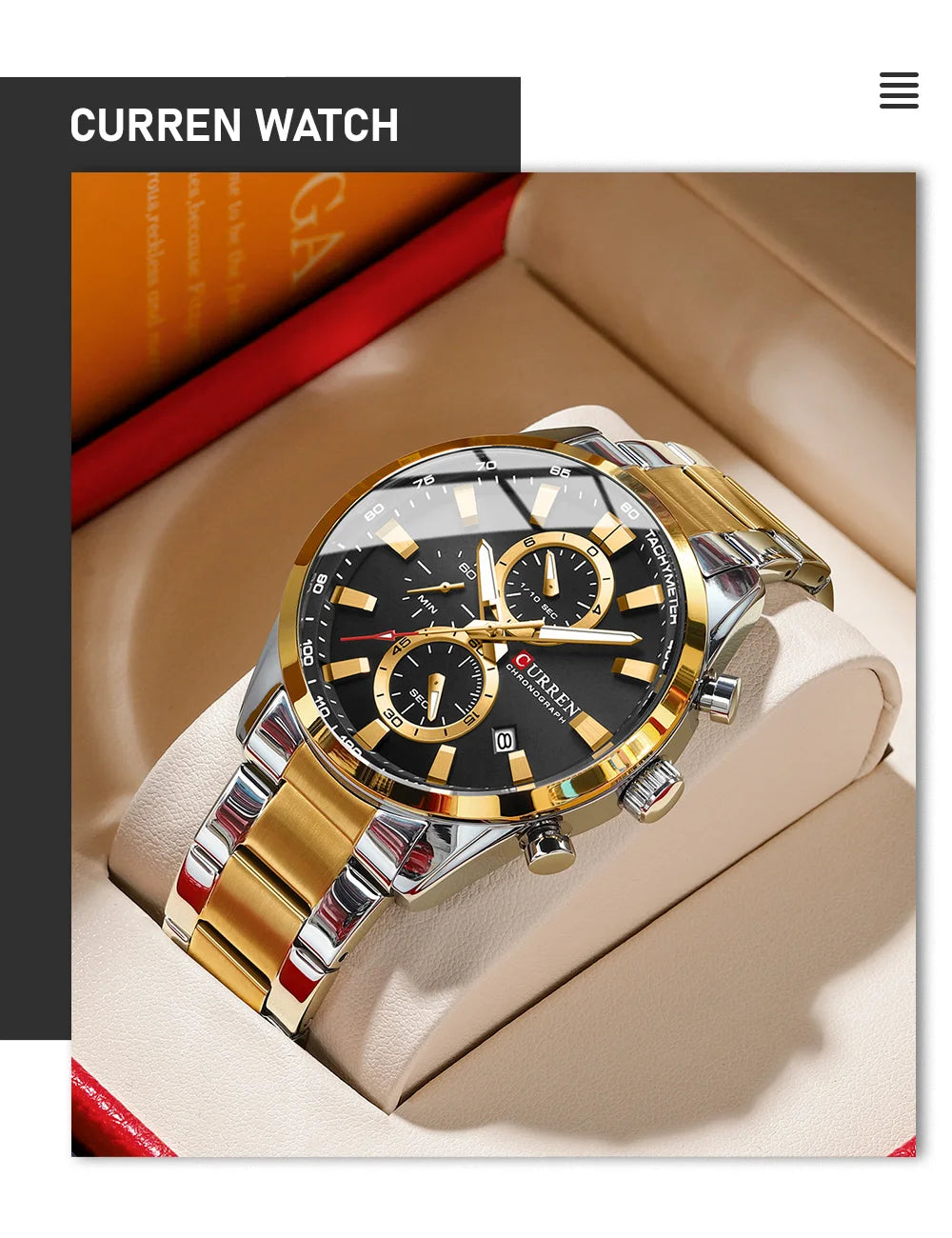 CURREN  New Sports Multifunction Stainless Steel Band Watches Fashion Brand Quartz Men's Wristwatches with Date