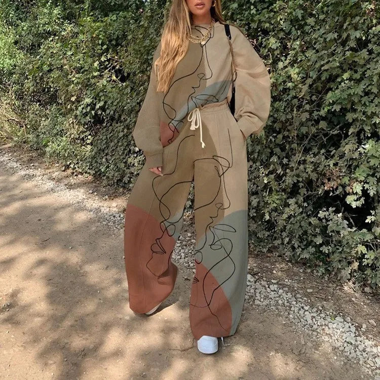 Fashion Print Oversized Tracksuit Suit Women Two Piece Pants Sets Casual Sweatshirt Trousers Streetwear 2 Piece Set Lady Outfit