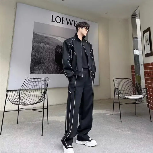 2025 New Fashion High end Sports Jacket Set Wide Leg Pants Men's Running Street Leisure Long Sleeve+Pants Autumn 2-piece Set