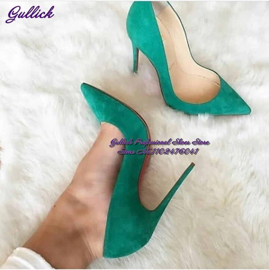 Gullick Women Hot Pink Suede High Heel Shoes 12Cm 10Cm 8Cm Stilettos Slip-On Pointed Toe Wedding Shoes Shallow Pumps Size45