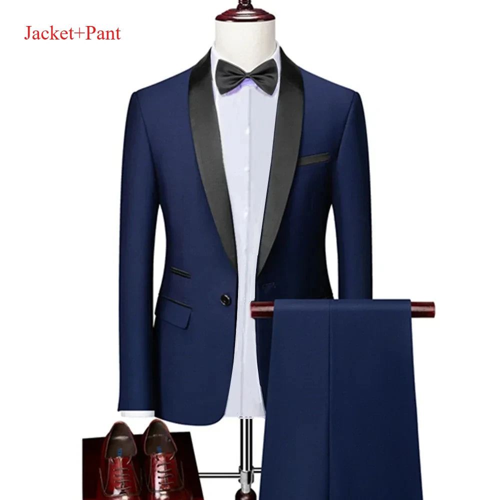 Men's Lapel Black Suit Set Coat Vest Trousers / Business Groomsmen Groom Wedding Dress Fprmal Blazer Pants